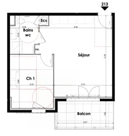 Vente Appartement  - Appartement  - 2 pièces  - 43.65 m²