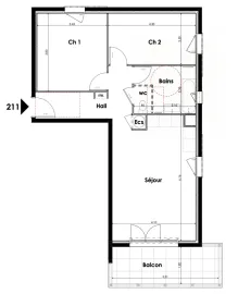 Vente Appartement  - Appartement  - 3 pièces  - 63.2 m²