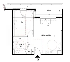 Vente Appartement  - Appartement  - 2 pièces  - 41.05 m²