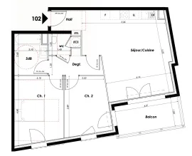 Vente Appartement  - Appartement  - 3 pièces  - 63.4 m²