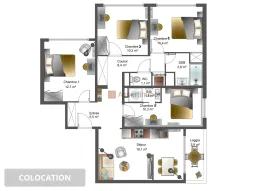 Colocation Colocation Meublée 1 chambre douche et ménage
