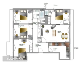 Colocation Colocation Meublée lumineux - 1 ch disponible